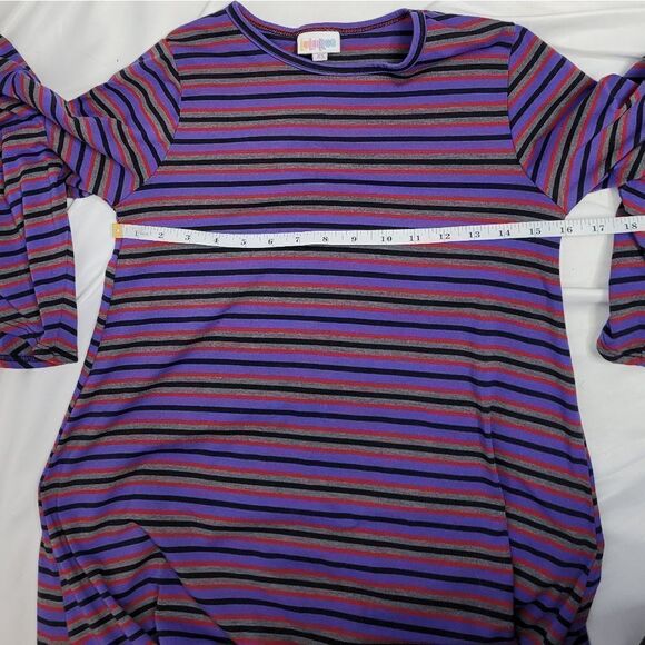 LULAROE Maurine dress flare sleeves striped ruffled 3/4 sleeve XS‎ - Picture 5 of 10